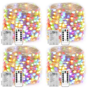 homemory 4 pack 20 ft 60 led multicolor fairy lights battery operated christmas lights with remote, waterproof 8 modes firefly twinkle string lights for party bedroom wedding decorations