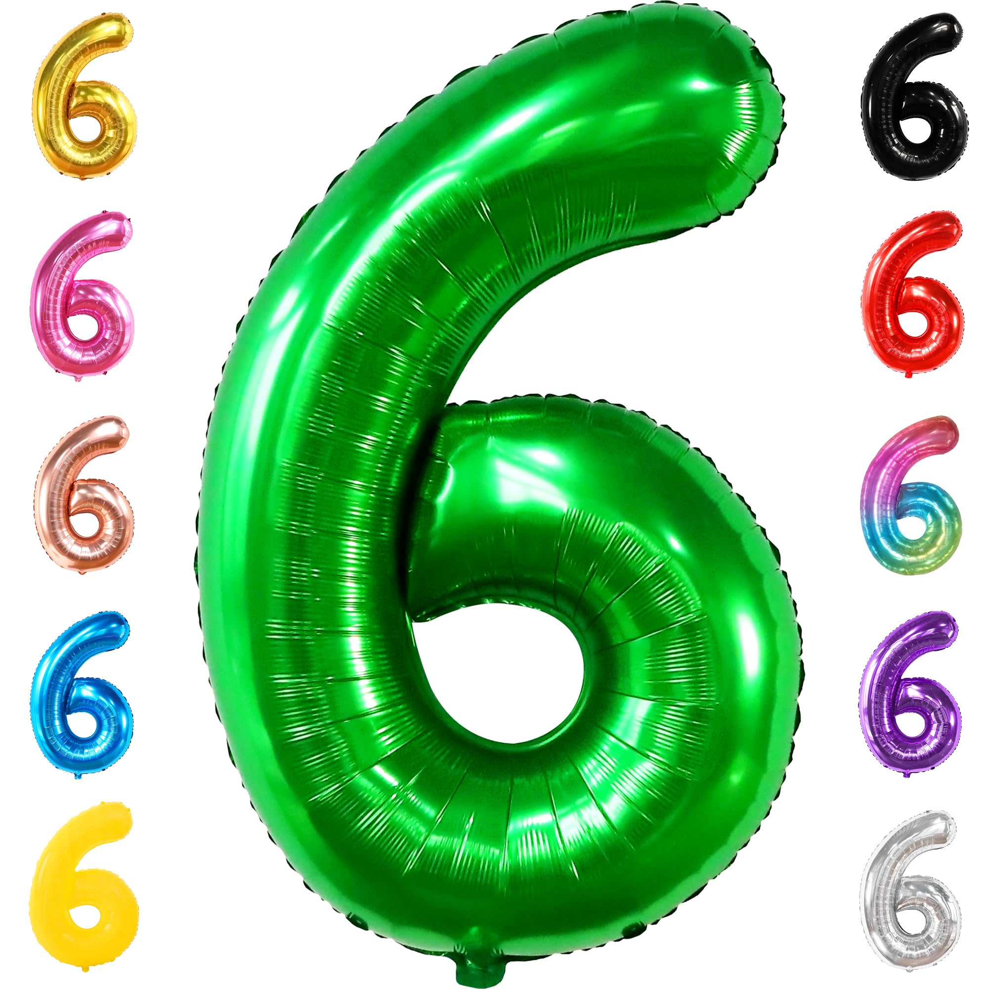 KatchOn, Giant Green Number 6 Balloon - 40 Inch | 6 Birthday Balloon, Green 6 Balloon Number | Six Balloon Number for 6th Birthday Decorations | Number 6 Foil Balloon, 6 Balloons for Birthday Boy