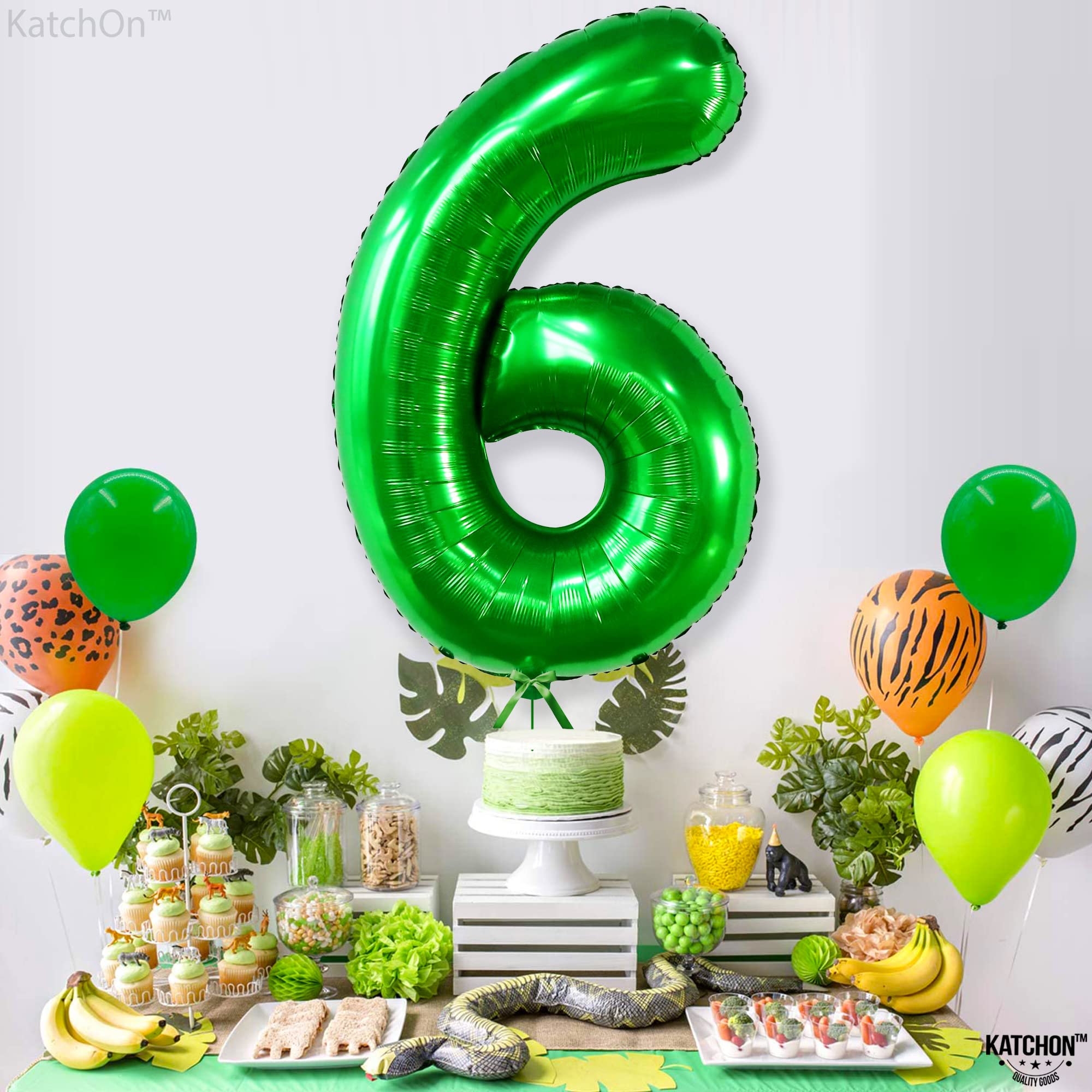 KatchOn, Giant Green Number 6 Balloon - 40 Inch | 6 Birthday Balloon, Green 6 Balloon Number | Six Balloon Number for 6th Birthday Decorations | Number 6 Foil Balloon, 6 Balloons for Birthday Boy