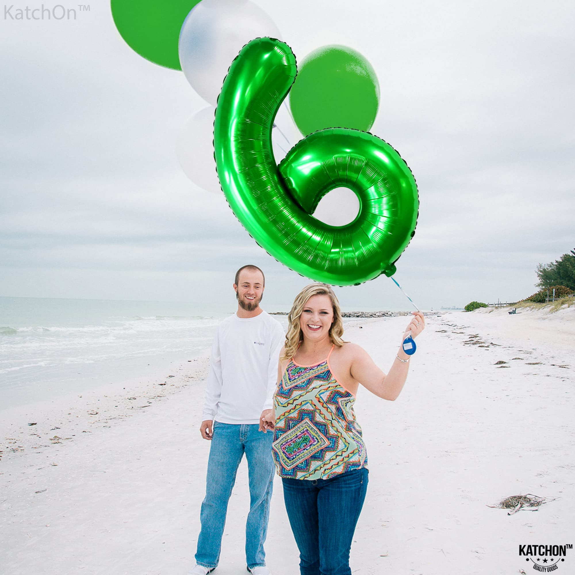 KatchOn, Giant Green Number 6 Balloon - 40 Inch | 6 Birthday Balloon, Green 6 Balloon Number | Six Balloon Number for 6th Birthday Decorations | Number 6 Foil Balloon, 6 Balloons for Birthday Boy