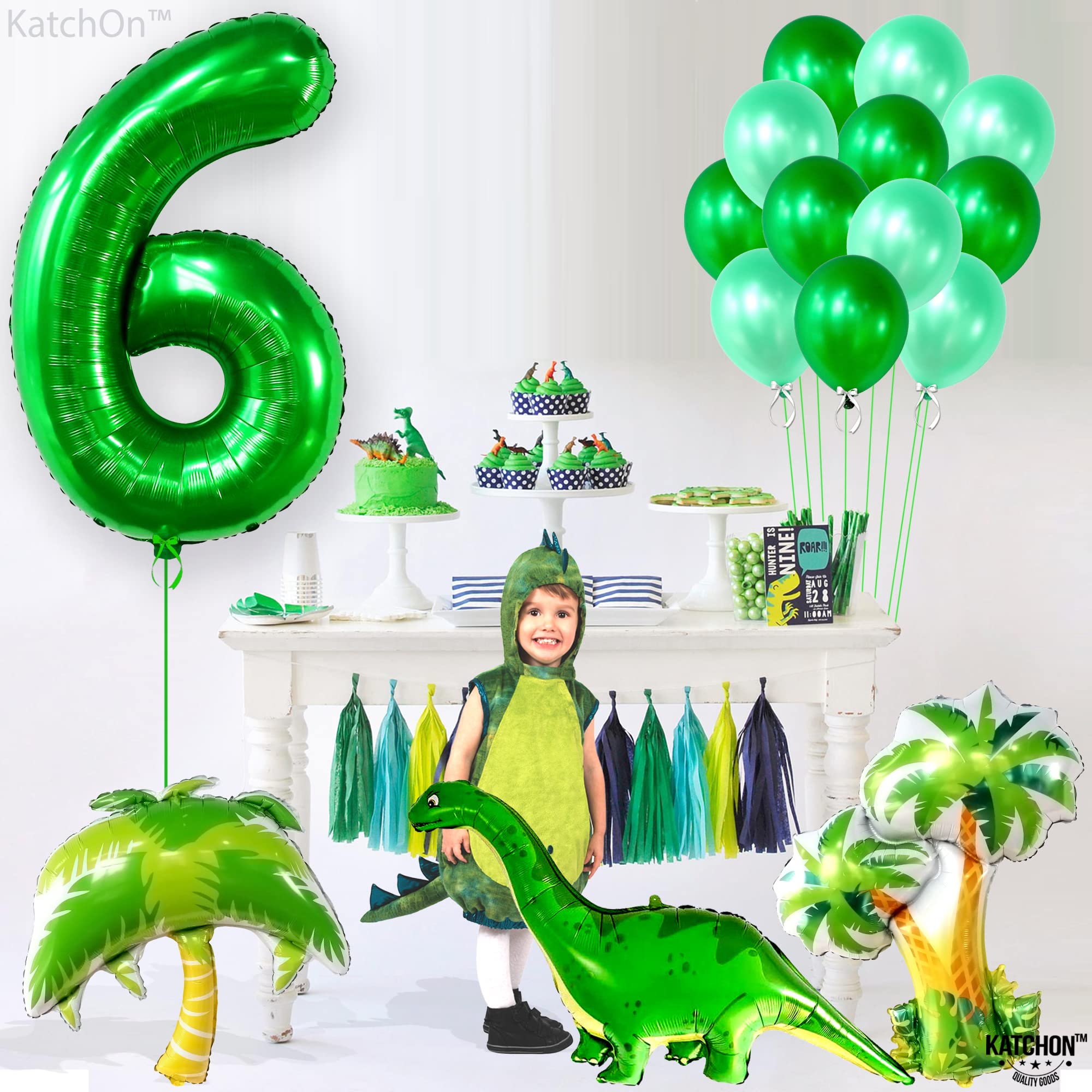 KatchOn, Giant Green Number 6 Balloon - 40 Inch | 6 Birthday Balloon, Green 6 Balloon Number | Six Balloon Number for 6th Birthday Decorations | Number 6 Foil Balloon, 6 Balloons for Birthday Boy