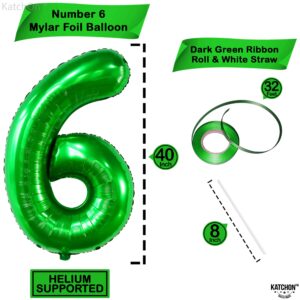 KatchOn, Giant Green Number 6 Balloon - 40 Inch | 6 Birthday Balloon, Green 6 Balloon Number | Six Balloon Number for 6th Birthday Decorations | Number 6 Foil Balloon, 6 Balloons for Birthday Boy