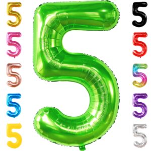katchon, light green 5 balloon numbers - 40 inch | big, number green 5 balloons for 5th birthday decorations for boys | 5th birthday balloons for green birthday decorations, dinosaur party decorations