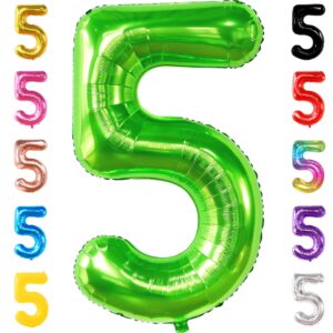 KatchOn, Light Green 5 Balloon Numbers - 40 Inch | Big, Number Green 5 Balloons for 5th Birthday Decorations for Boys | 5th Birthday Balloons for Green Birthday Decorations, Dinosaur Party Decorations