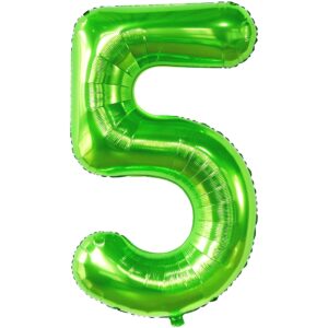 KatchOn, Light Green 5 Balloon Numbers - 40 Inch | Big, Number Green 5 Balloons for 5th Birthday Decorations for Boys | 5th Birthday Balloons for Green Birthday Decorations, Dinosaur Party Decorations