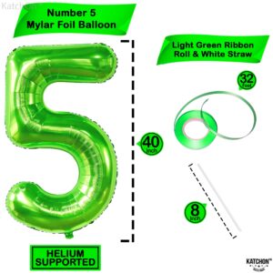 KatchOn, Light Green 5 Balloon Numbers - 40 Inch | Big, Number Green 5 Balloons for 5th Birthday Decorations for Boys | 5th Birthday Balloons for Green Birthday Decorations, Dinosaur Party Decorations