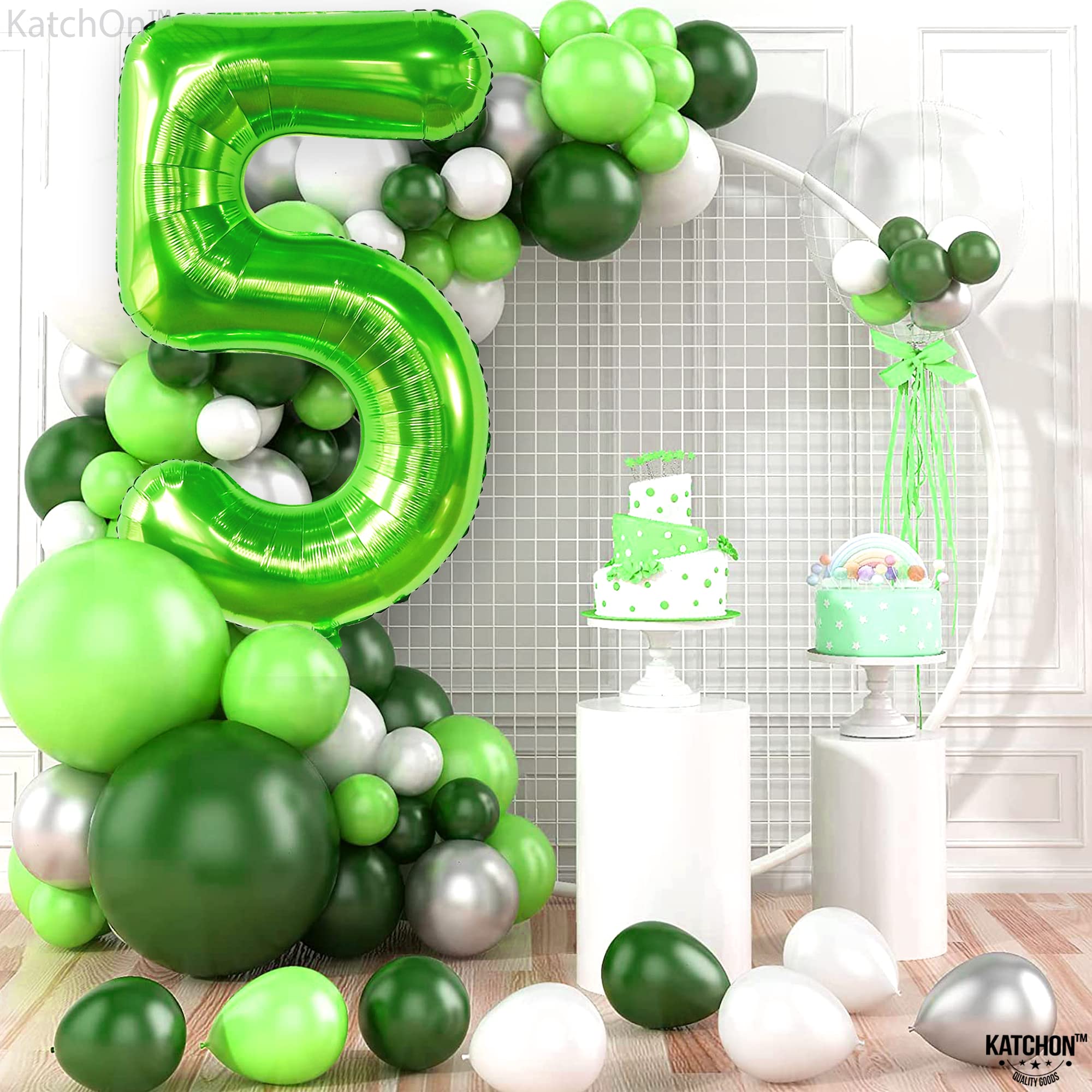 KatchOn, Light Green 5 Balloon Numbers - 40 Inch | Big, Number Green 5 Balloons for 5th Birthday Decorations for Boys | 5th Birthday Balloons for Green Birthday Decorations, Dinosaur Party Decorations