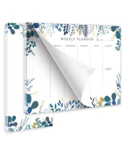 weekly planner notepad tear off set of 2 weekly calendar pad 52 undated to do list notepad sheets desk planner planning pads productivity tracker for work goals notes schedule ideas, floral blue