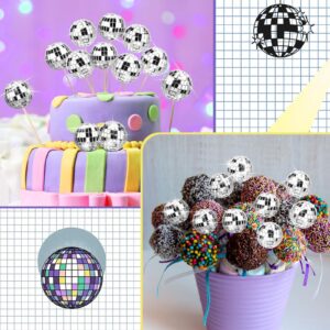 20 Pieces Disco Ball Cake Toppers Silver Disco Ball Cake Decoration Disco Ball Centerpiece Decor 70s Disco Theme Cake Decoration for Birthday Disco Theme 70s Party Supplies