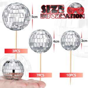 20 Pieces Disco Ball Cake Toppers Silver Disco Ball Cake Decoration Disco Ball Centerpiece Decor 70s Disco Theme Cake Decoration for Birthday Disco Theme 70s Party Supplies