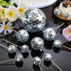 20 Pieces Disco Ball Cake Toppers Silver Disco Ball Cake Decoration Disco Ball Centerpiece Decor 70s Disco Theme Cake Decoration for Birthday Disco Theme 70s Party Supplies