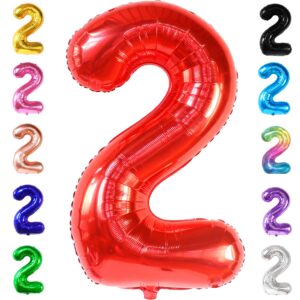 katchon, big red number 2 balloon - 40 inch | 2nd birthday balloons for two fast birthday decorations | 2 balloon number for 2nd birthday decorations for boys | plim plim birthday party supplies