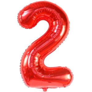 KatchOn, Big Red Number 2 Balloon - 40 Inch | 2nd Birthday Balloons for Two Fast Birthday Decorations | 2 Balloon Number for 2nd Birthday Decorations for Boys | Plim Plim Birthday Party Supplies