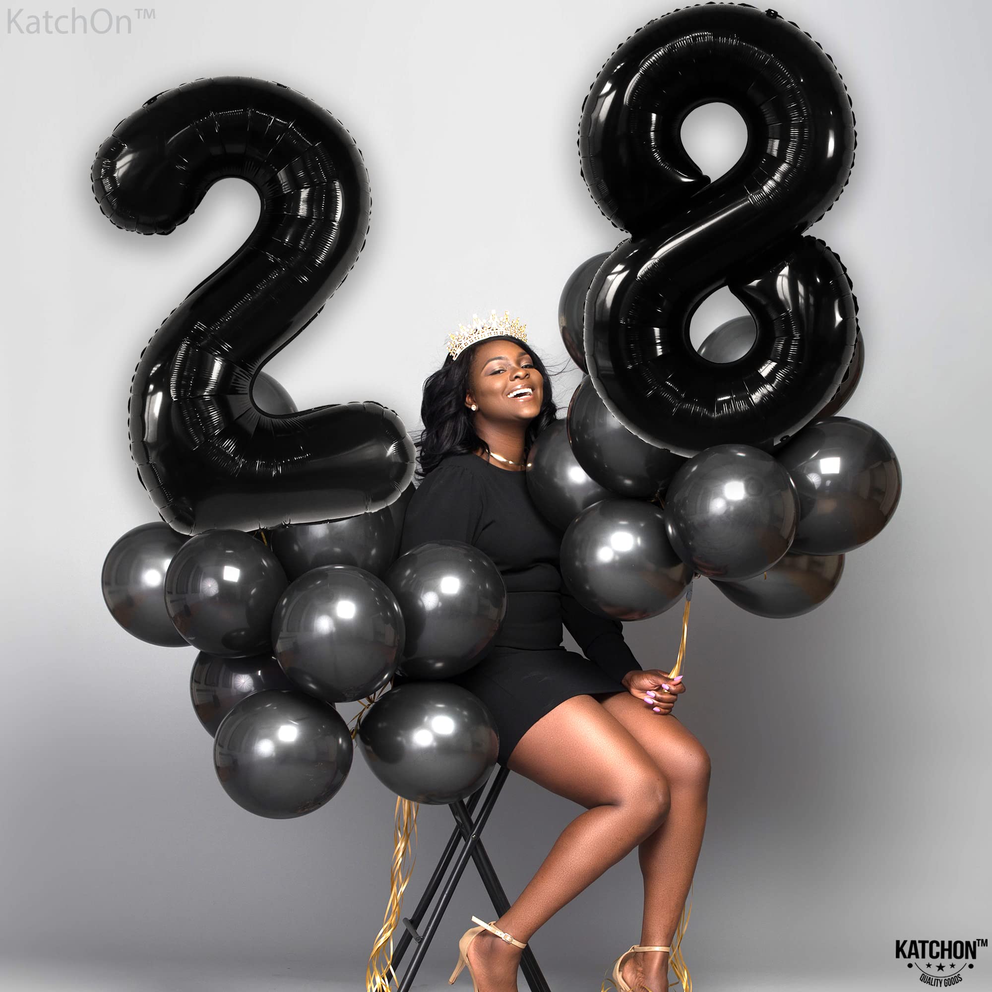 KatchOn, Black 28 Balloon Number - 40 Inch | Black 28 Birthday Balloons, 28th Birthday Decorations for Men, Women | 28 Balloons for Birthday | 28 Birthday Decorations for Women, 28th Birthday Balloons