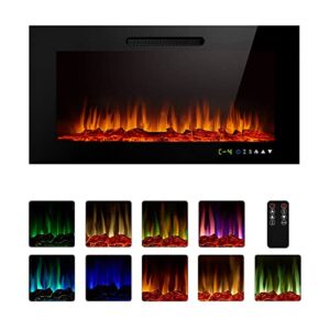 hykolity 36 inch electric fireplace inserts, 750/1500w recessed and wall mounted electric fireplace, electric wall fireplace heater with remote timer, touch screen, log/crystal hearth options