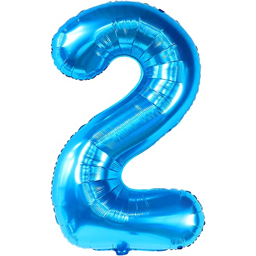 KatchOn, Blue Number 2 Balloon - Huge, 40 Inch | Baby Shark Birthday Decorations 2nd Birthday Boy | Blue 2 Balloon Number, Baby Shark 2nd Birthday Balloons Boy | Two Cool Birthday Party Decorations