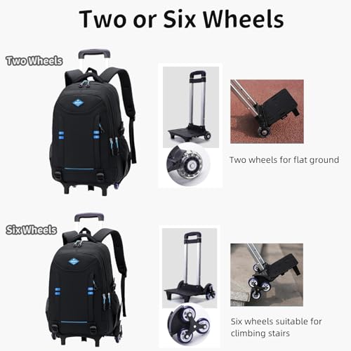 Rolling Backpack for Boys Elementary School Bag with Wheels Travel Trolley Bag 2 wheels and 6 wheels