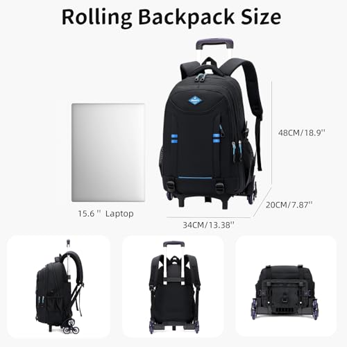 Rolling Backpack for Boys Elementary School Bag with Wheels Travel Trolley Bag 2 wheels and 6 wheels