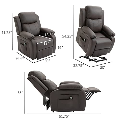 HOMCOM Living Room Power Lift Chair, PU Leather Electric Recliner Sofa Chair for Elderly with Remote Control, 3 Positions, Side Pockets, Extended Footrest, Brown