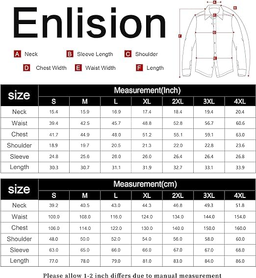 Enlision Green Dress Shirts for Men Long Sleeve Men's Casual Button-Down Shirts Houndstooth Inner Contrast Shirt Olive Regular Fit for Wedding Prom Party M