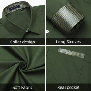 Enlision Green Dress Shirts for Men Long Sleeve Men's Casual Button-Down Shirts Houndstooth Inner Contrast Shirt Olive Regular Fit for Wedding Prom Party M