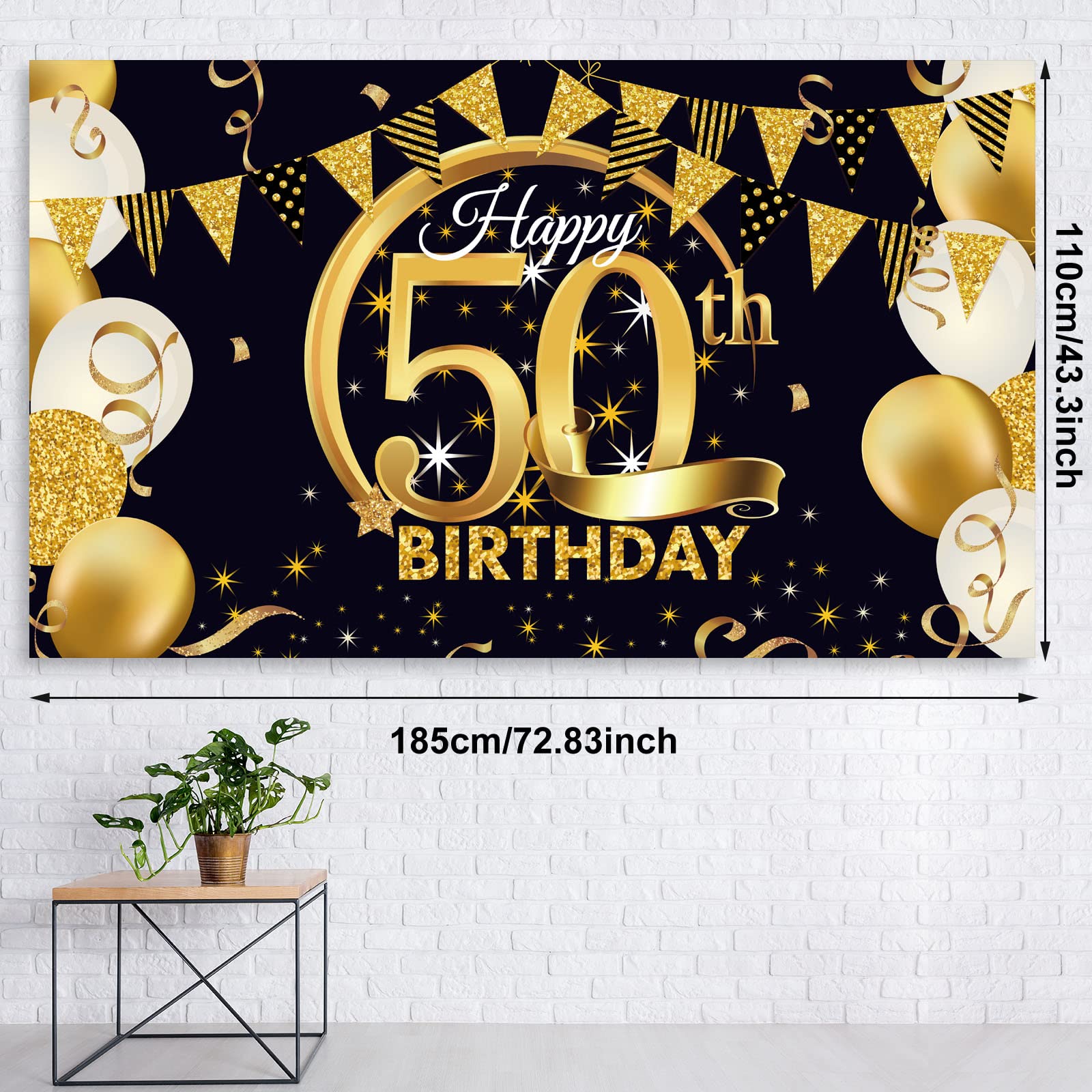 Tatuo Black and Gold 50th Happy Birthday Decorations Include Happy 50th Birthday Photography Backdrop Banner Black Gold Confetti Balloons Kit for Men Women Birthday Anniversary Party Supplies Decor