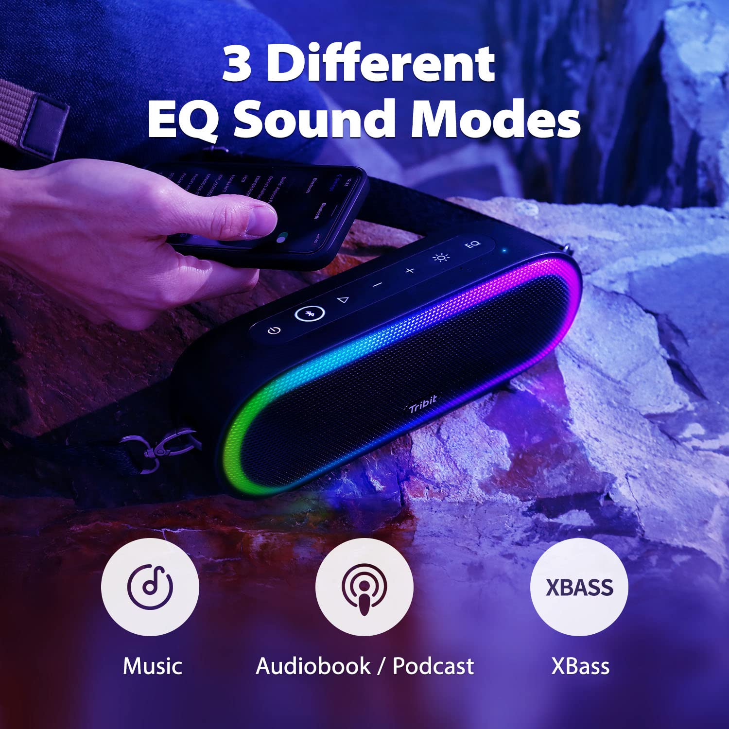 Tribit XSound Mega Portable Bluetooth Speaker, Loud & Deep Bass with Pure Titanium Drivers, IPX7 Waterproof, LED Lights, 20H Playtime, Built-in Powerbank Handle Strap for Camping, Travel, Party