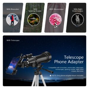 NEEWER Metal Telescope Phone Mount, 2.09"-3.54" Universal Cell Phone Mount for Spotting Scope Telescope Microscope Binocular Monocular, Fits Eyepiece with Diameter 1.02"-2.05"