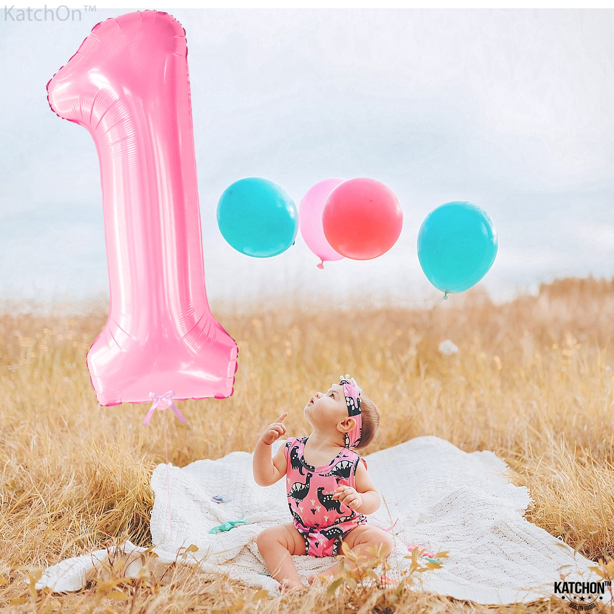 KatchOn, Pink One Balloon for first Birthday - Giant, 40 Inch | Pink Number 1 Balloons for 1st Birthday | Light Pink 1 Balloon Numbers, 1st Birthday Decorations Girl | One In A Melon Party Decorations