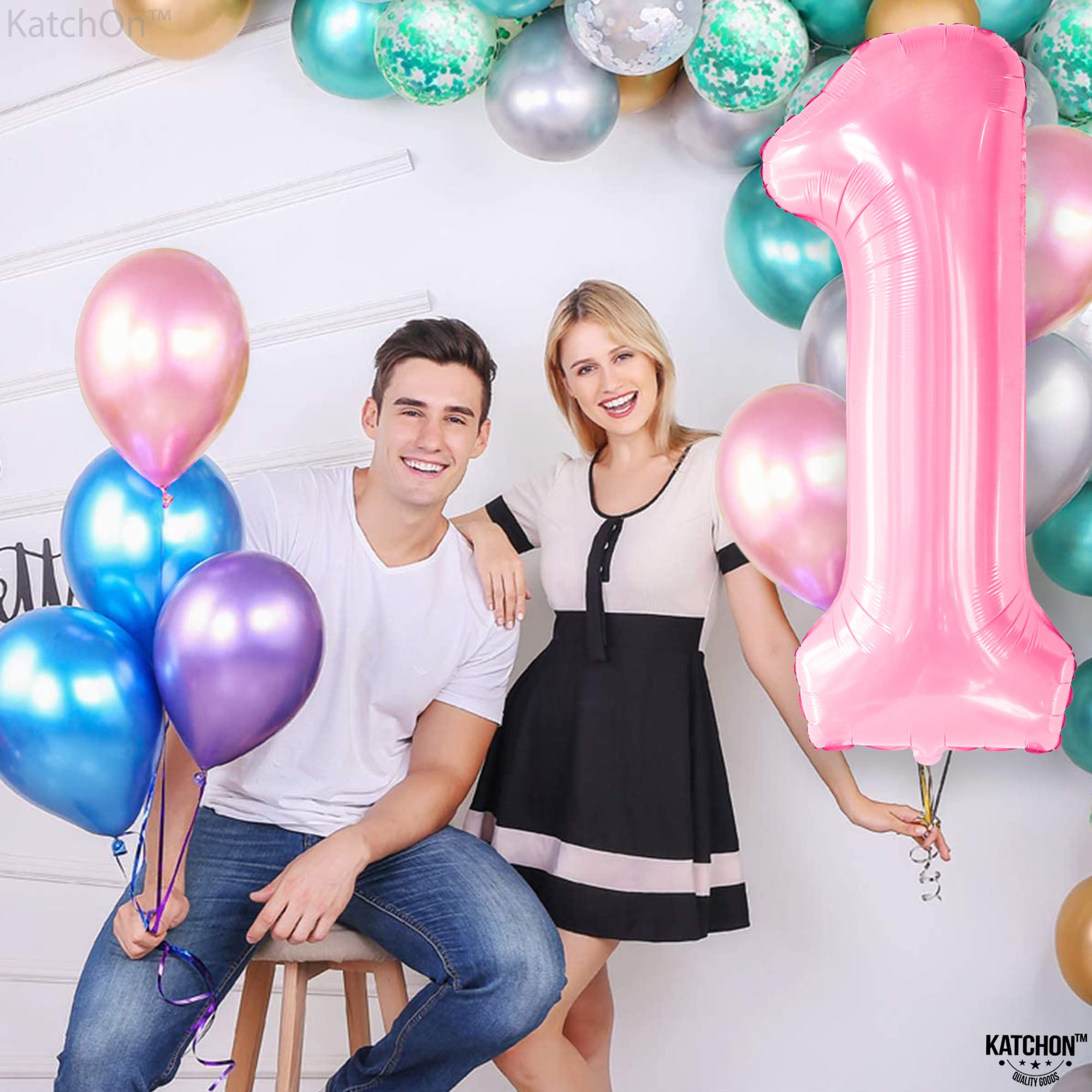 KatchOn, Pink One Balloon for first Birthday - Giant, 40 Inch | Pink Number 1 Balloons for 1st Birthday | Light Pink 1 Balloon Numbers, 1st Birthday Decorations Girl | One In A Melon Party Decorations