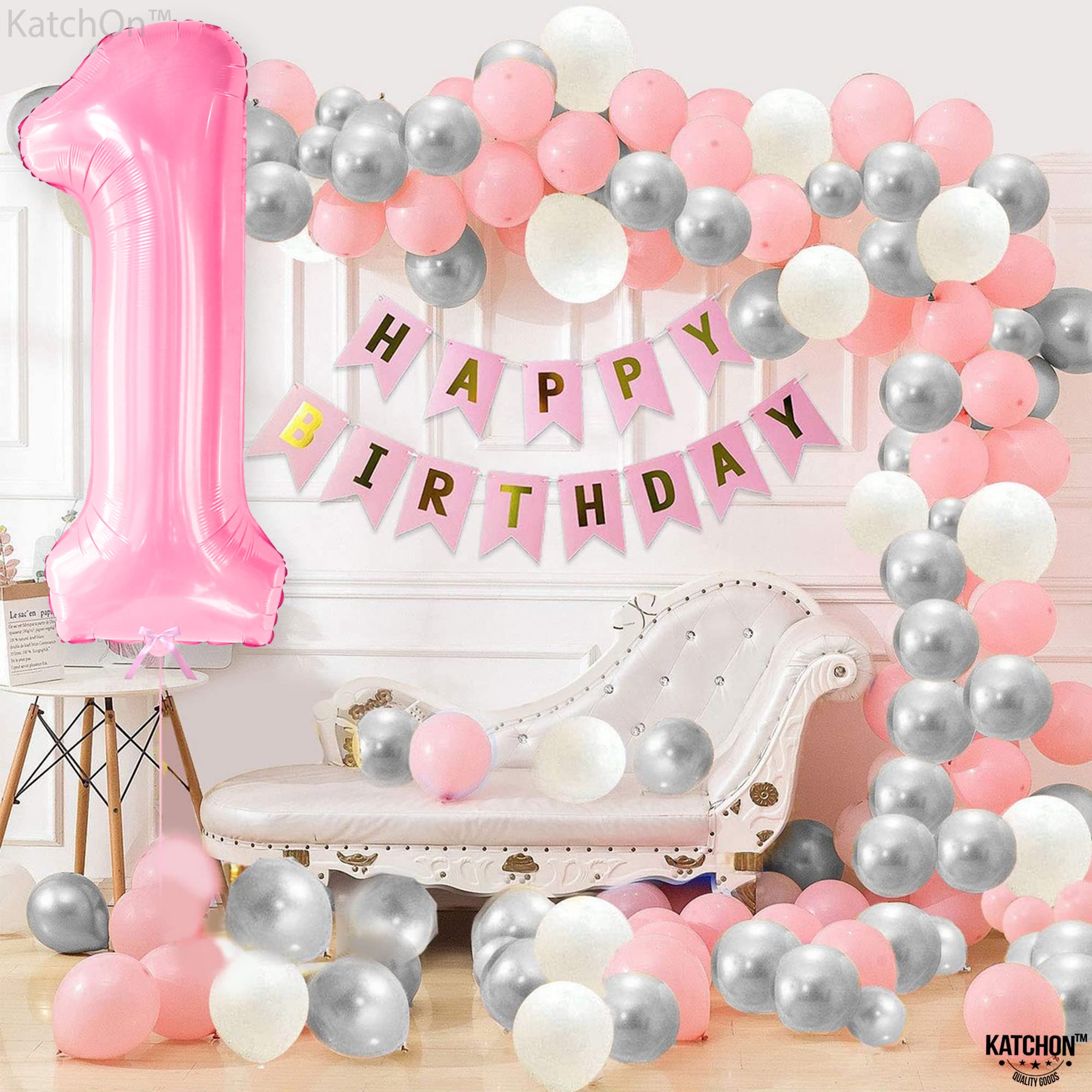 KatchOn, Pink One Balloon for first Birthday - Giant, 40 Inch | Pink Number 1 Balloons for 1st Birthday | Light Pink 1 Balloon Numbers, 1st Birthday Decorations Girl | One In A Melon Party Decorations