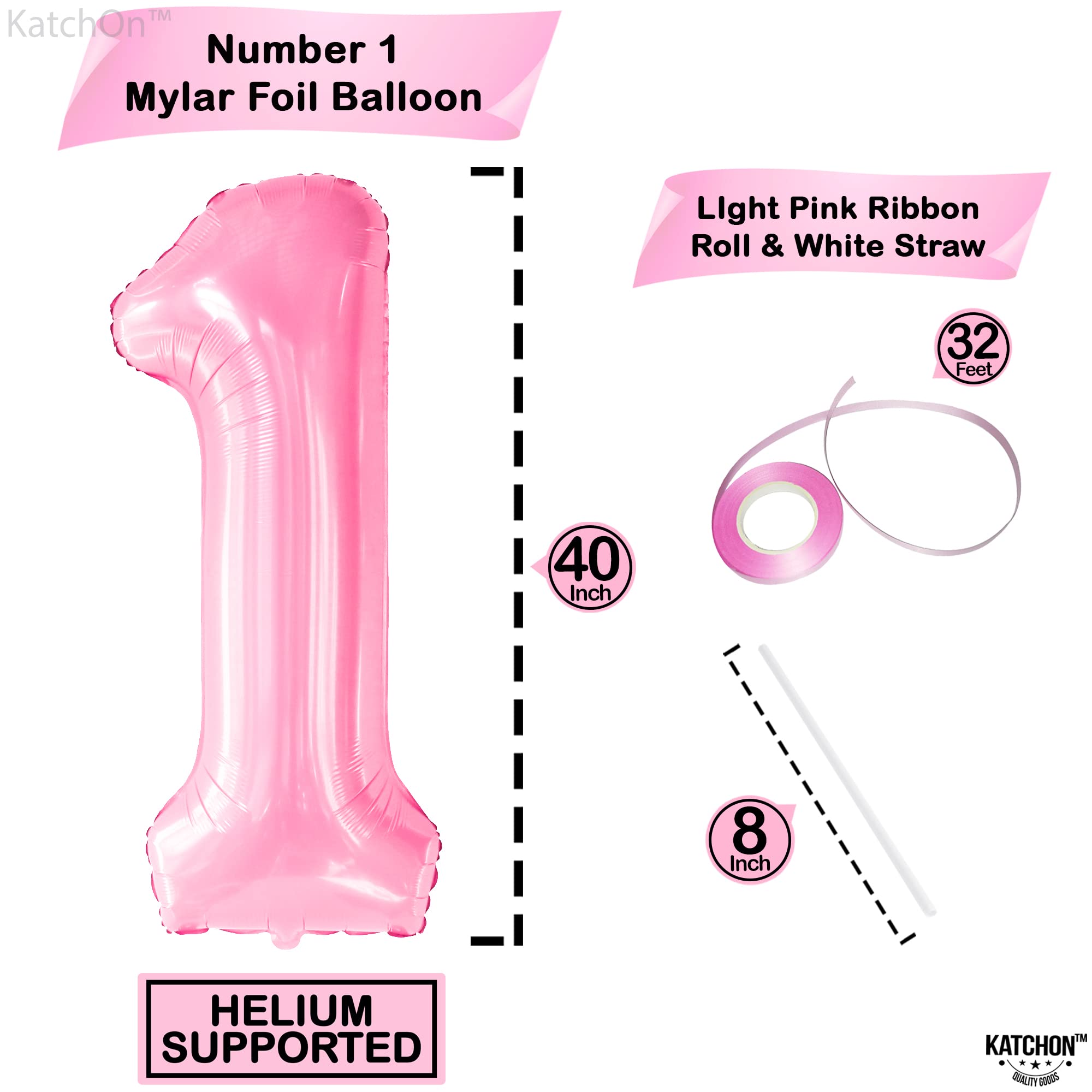 KatchOn, Pink One Balloon for first Birthday - Giant, 40 Inch | Pink Number 1 Balloons for 1st Birthday | Light Pink 1 Balloon Numbers, 1st Birthday Decorations Girl | One In A Melon Party Decorations