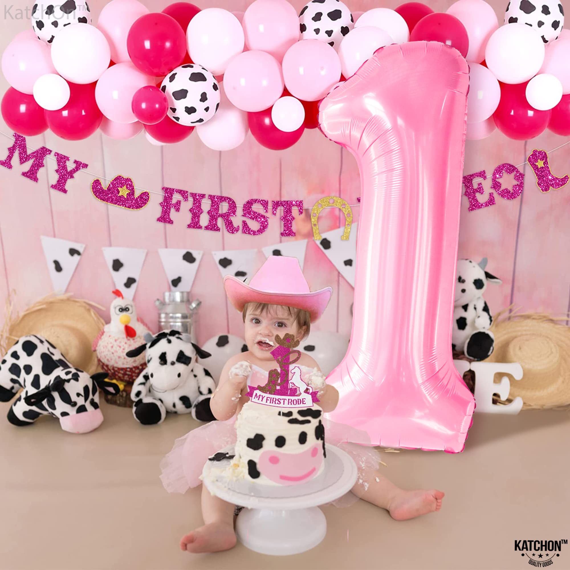 KatchOn, Pink One Balloon for first Birthday - Giant, 40 Inch | Pink Number 1 Balloons for 1st Birthday | Light Pink 1 Balloon Numbers, 1st Birthday Decorations Girl | One In A Melon Party Decorations