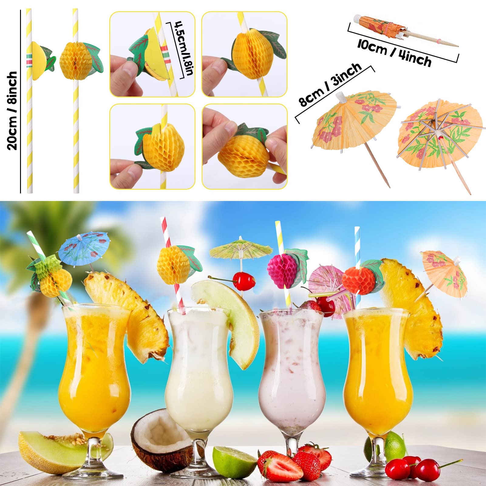 Golray Tropical Luau Party Decorations Hawaiian Summer Beach Pool Birthday Supplies, Grass Table Skirt Aloha Balloon Arch & Pineapple Flamingo Umbrella Cupcake Toppers Straws Palm Tree Leaves Hibiscus