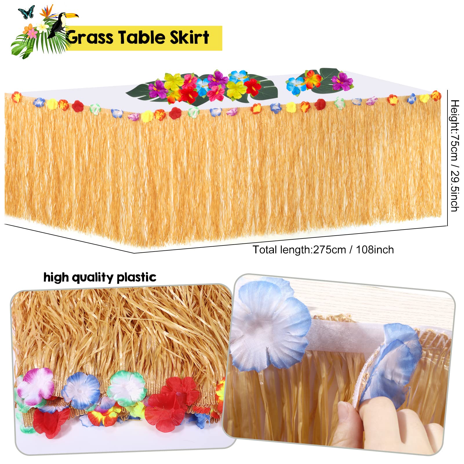 Golray Tropical Luau Party Decorations Hawaiian Summer Beach Pool Birthday Supplies, Grass Table Skirt Aloha Balloon Arch & Pineapple Flamingo Umbrella Cupcake Toppers Straws Palm Tree Leaves Hibiscus