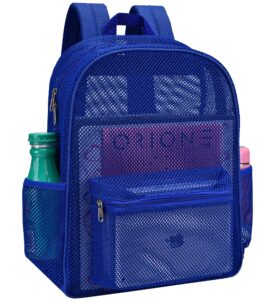 uspeclare heavy duty semi-transparent mesh backpack，see through college student backpack (blue)