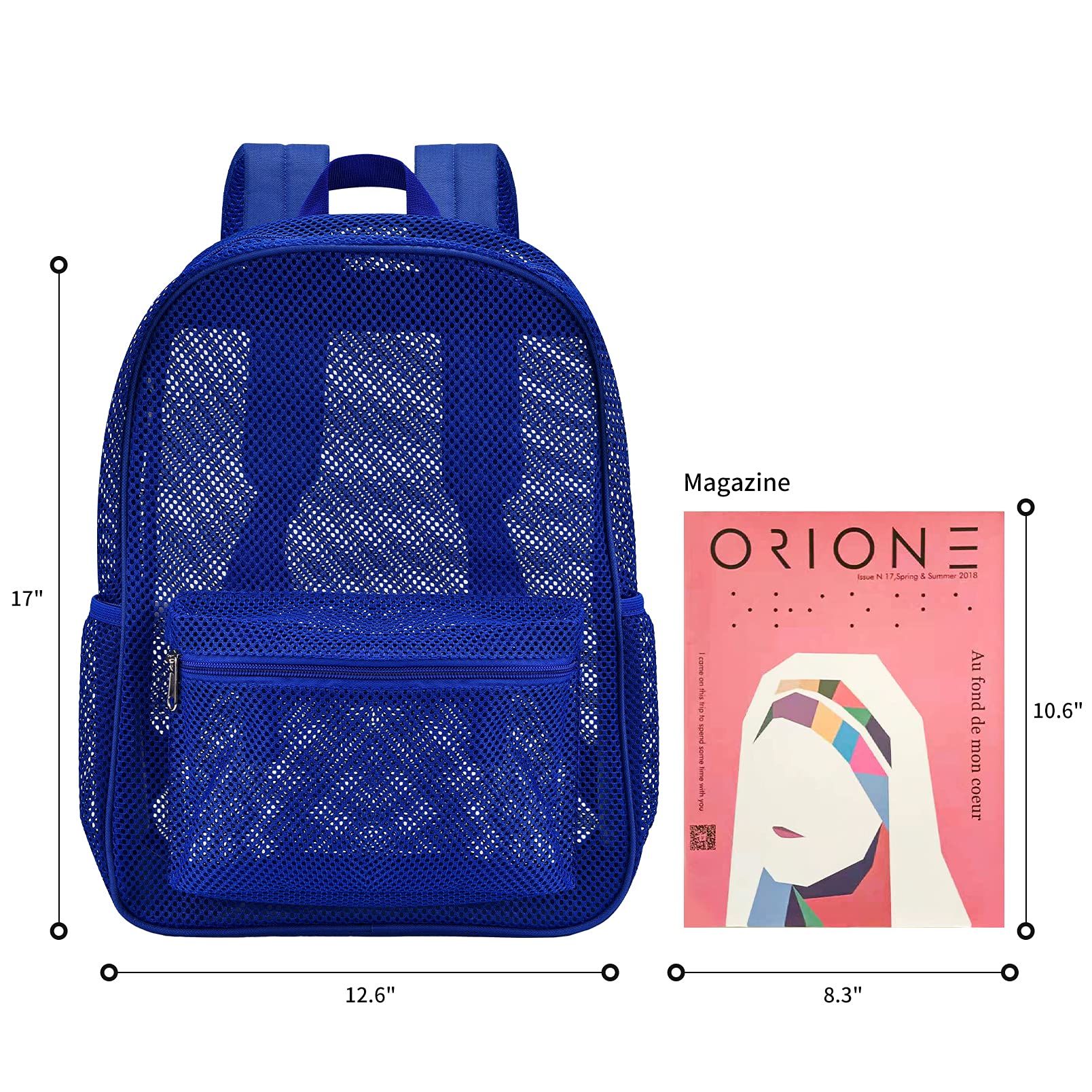 USPECLARE Heavy Duty Semi-Transparent Mesh Backpack，See Through College Student Backpack (Blue)