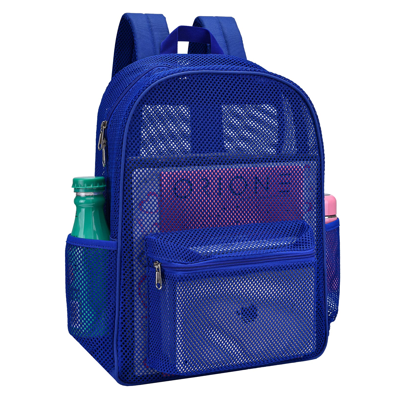 USPECLARE Heavy Duty Semi-Transparent Mesh Backpack，See Through College Student Backpack (Blue)