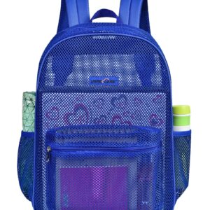 USPECLARE Heavy Duty Semi-Transparent Mesh Backpack，See Through College Student Backpack (Blue)