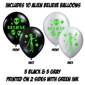 Gypsy Jade's Alien Party Balloons - 30 Green, Black and Gray UFO Outer Space Aliens Decorations