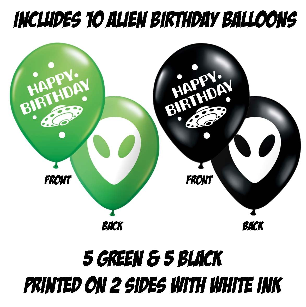 Gypsy Jade's Alien Party Balloons - 30 Green, Black and Gray UFO Outer Space Aliens Decorations