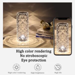 LIPIFAY Crystal Lamp,16 Colors Ambient Light, Rose Desk Lamp, Dimmable and Multiple Light Effects, with Touch & Remote Control, USB Rechargeable for Festival Gifts and Bedroom, Restaurant Decor.