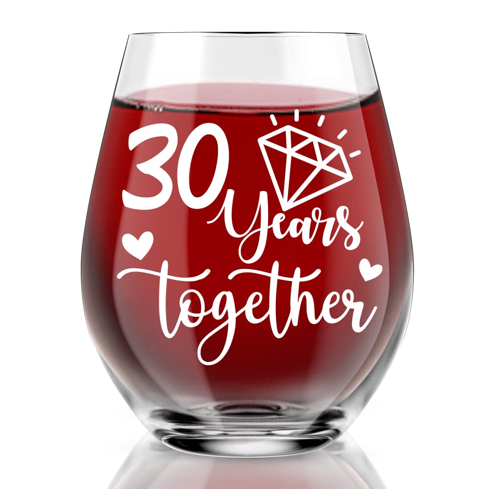 AGMDESIGN Happy 30th Anniversary Wine Glass, 30 Years Together, Wedding Engagement Gifts for Women Men, 30 Year Anniversary Party Decor, His And Hers Gifts Ideas for Anniversary