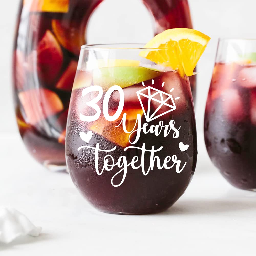 AGMDESIGN Happy 30th Anniversary Wine Glass, 30 Years Together, Wedding Engagement Gifts for Women Men, 30 Year Anniversary Party Decor, His And Hers Gifts Ideas for Anniversary