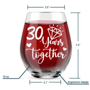 AGMDESIGN Happy 30th Anniversary Wine Glass, 30 Years Together, Wedding Engagement Gifts for Women Men, 30 Year Anniversary Party Decor, His And Hers Gifts Ideas for Anniversary