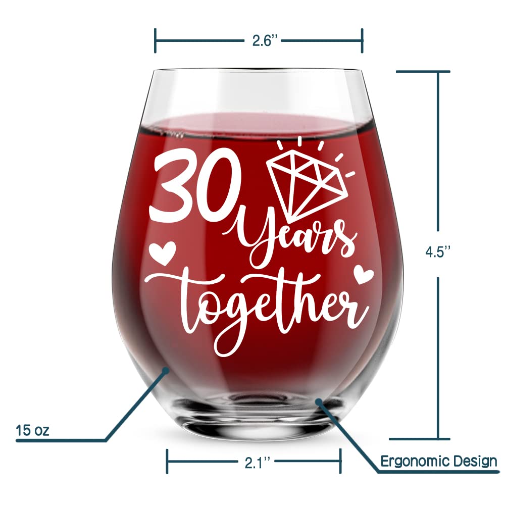 AGMDESIGN Happy 30th Anniversary Wine Glass, 30 Years Together, Wedding Engagement Gifts for Women Men, 30 Year Anniversary Party Decor, His And Hers Gifts Ideas for Anniversary