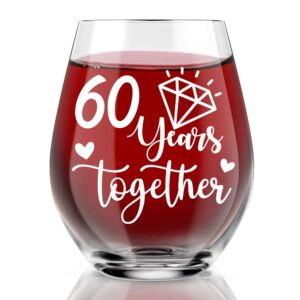 agmdesign happy 60th anniversary wine glass, 60 years together, wedding engagement gifts for women men, 60 year anniversary party decor, his and hers gifts ideas for anniversary