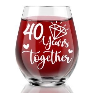 agmdesign happy 40th anniversary wine glass, 40 years together, wedding engagement gifts for women men, 40 year anniversary party decor, his and hers gifts ideas for anniversary