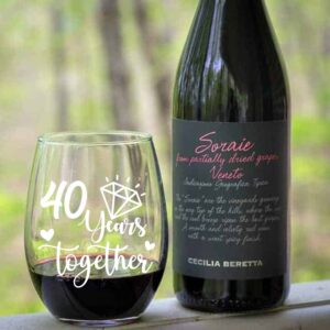 AGMDESIGN Happy 40th Anniversary Wine Glass, 40 Years Together, Wedding Engagement Gifts for Women Men, 40 Year Anniversary Party Decor, His And Hers Gifts Ideas for Anniversary