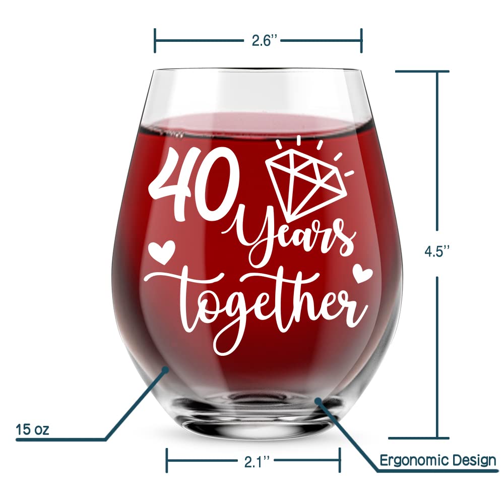 AGMDESIGN Happy 40th Anniversary Wine Glass, 40 Years Together, Wedding Engagement Gifts for Women Men, 40 Year Anniversary Party Decor, His And Hers Gifts Ideas for Anniversary